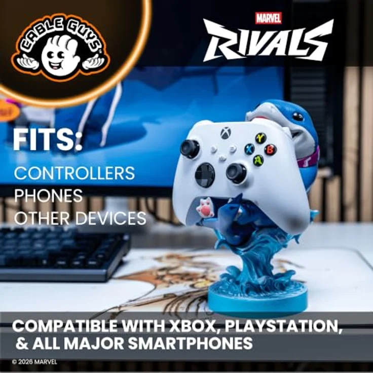 Cableguys Marvel Jeff der Hai, 20 cm Halterung für Controller und Smartphone mit Micro-USB-Kabel und Lightning-Adapter – Bild 5