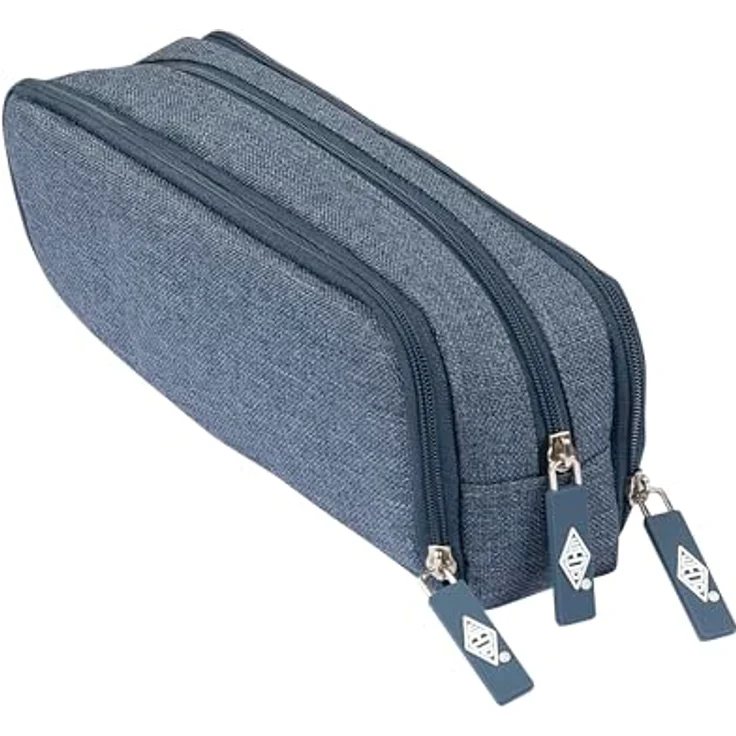 WEDO Federmäppchen Schlamperbox Denim mit 3 Fächern blau - Organisationswunder mit 7 Stiftschlaufen, 2 Kartenfächern und 2 Netzfächern – Bild 1