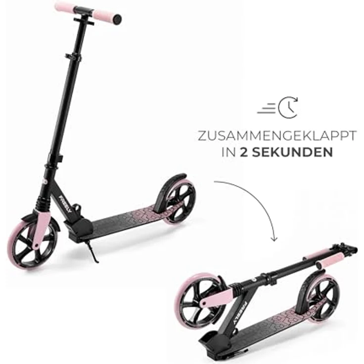 Kinderkraft Freely Scooter, klappbarer Kinderroller bis 100 kg, höhenverstellbar, TPR-Griffe, rosa – Bild 4