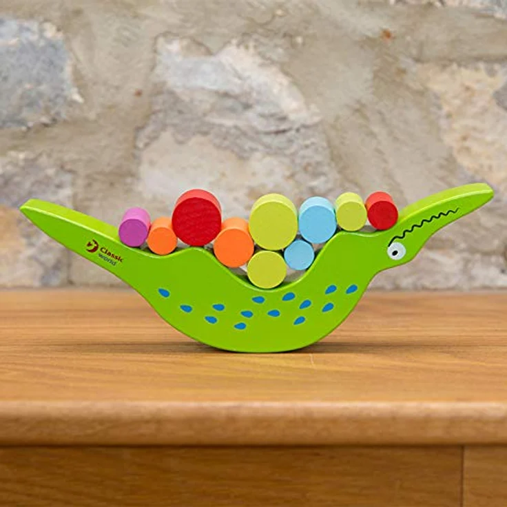 Classic World Wooden Balance Game Crocodile, Spiel aus Holz mit 20 bunten Bausteinen zur Förderung der Motorik und Farbzuordnung für Kinder ab 3 Jahren – Bild 2