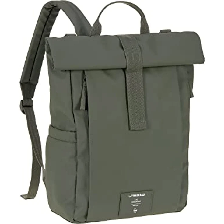 LÄSSIG Baby Wickelrucksack Wickeltasche Rucksack mit Wickelunterlage, Kinderwagenbefestigung, Flaschenhalter nachhaltig produziert/GRE Rolltop Up Backpack olive – Bild 2