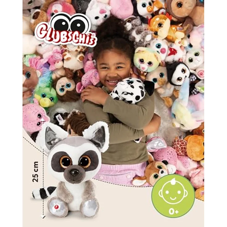 NICI Kuscheltier GLUBSCHIS Lemur King Lou 25cm weiß - Plüsch, Glitzeraugen, geringelter Schwanz - Geschenkidee – Bild 2