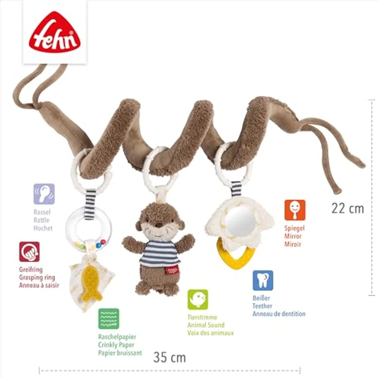 Fehn Greifspielzeug Otter Theo, Activity-Spirale mit Rasselring, Spiegel und Tierstimme, für Babys ab 0 Monaten – Bild 4
