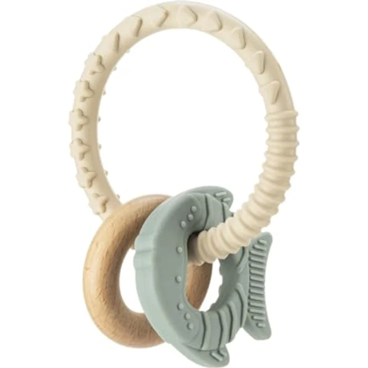 Reer BiteDuo - Silikon-Holz-Beißring für Babys - Baby Zahnungshilfe - Motorikspielzeug, beige-grün – Bild 5