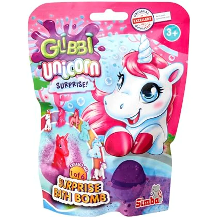 Simba Glibbi Unicorn Surprise Badebombe, Pink/Lila/Mix, mit 1 von 6 Einhorn-Figuren, 100g, ab 3 Jahren – Bild 1