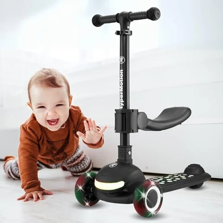 HyperMotion LUMI 3in1 Kinderroller mit LED-Beleuchtung, Sitz höhenverstellbar, klappbar, PolyurethanRäder, T-Bar Lenker, bis 50 kg, blau – Bild 3