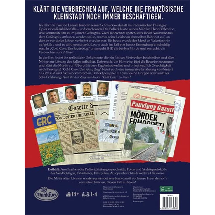 ThinkFun - Cold Case: Der letzte Zug. Der Krimi im eigenen Heim. Was ist passiert? Ein Rätsel-Spiel für Einen oder in de – Bild 4