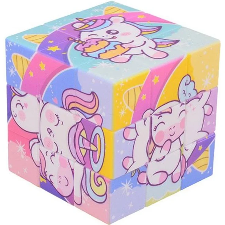 Johntoy Unicorn Puzzle Cube Block, Würfelpuzzle mit Einhornmotiven, geeignet ab 5 Jahren
