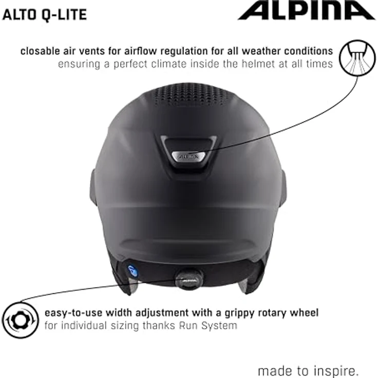 ALPINA ALTO Q-LITE - Sicherer, Stoßabsorbierender & Individuell Anpassbarer Skihelm Mit Kontrastverstärkendem Visier Für Erwachsene, black matt, 51-55 cm – Bild 5