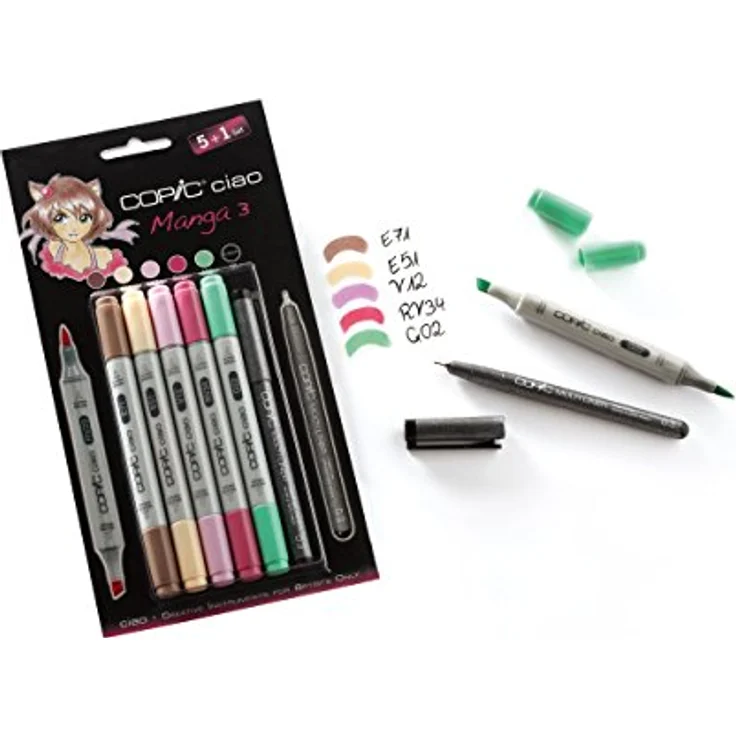 COPIC Ciao Marker 5+1 Set "Manga 3", Vielseitige Allround-Layoutmarker inkl. Multiliner 0,3 mm by Copic, Medium Broad-Spitze und Super Brush-Spitze – Bild 2