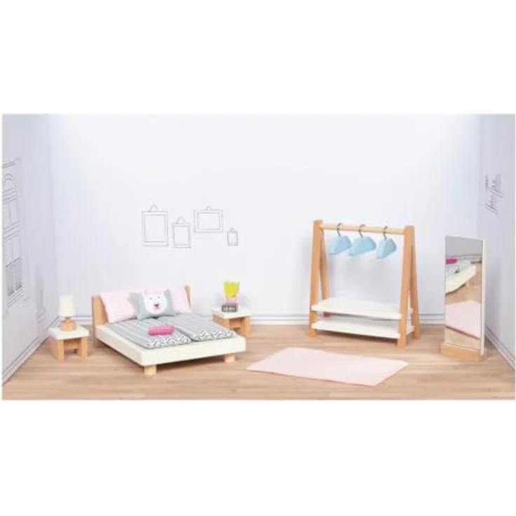 goki Puppenmöbel Style, Schlafzimmer Set mit 18 Teilen, Holzspielzeug für kreatives Rollenspiel, ab 3 Jahren – Bild 2