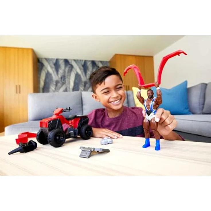 WWE HDM06 - Wrekkin Slam 'N Spin ATV mit drehenden Lenkstangen u, inkl. 15cm Big E Basic Action Figur, Spielzeug Geschenk für Kinder ab 6 Jahren – Bild 4