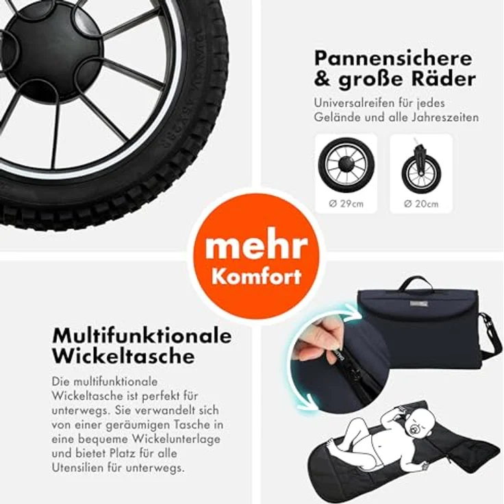 Daliya FLEXI-PRO M 3in1 Kombikinderwagen & Buggy mit i-Size Babyschale, leicht, großer Einkaufskorb, Memory-Knöpfe – Bild 9