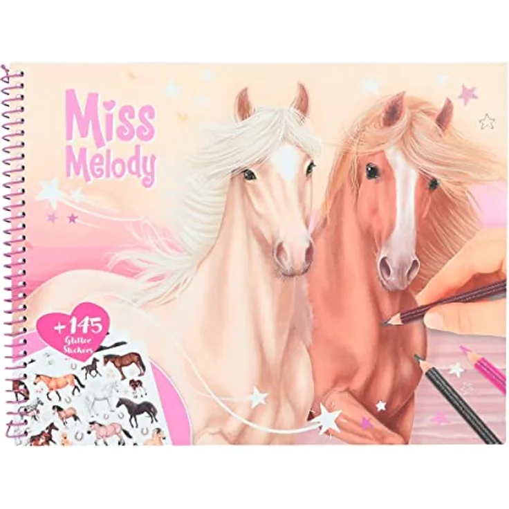 Depesche 12479 Miss Melody - Malbuch mit traumhaften Pferde Motiven, 44 Seiten, Ausmalbuch inkl. vieler Glitter-Sticker