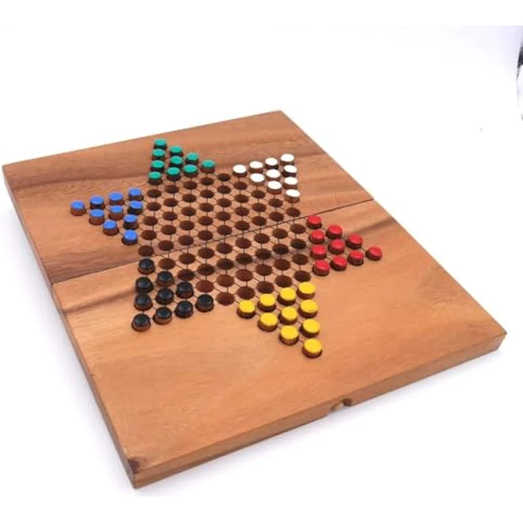 ROMBOL Halma - klappbares Strategiespiel aus edlem Samena-Holz, für 2-6 Personen, matt braun – Bild 4