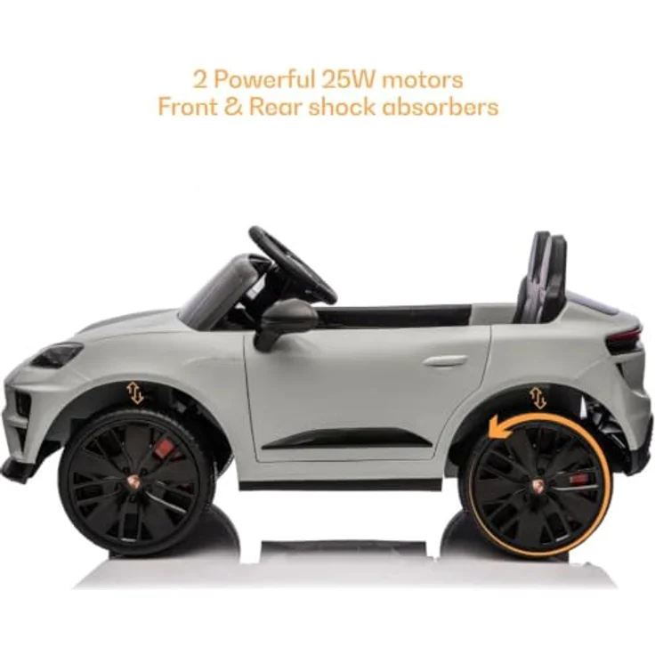 Vrooomy Porsche Macan Turbo Kinder Elektro Auto, 12V mit Fernbedienung, Soft-Start, EVA-Rädern und Bluetooth, Nardo Grau, für 1 bis 6 Jahre – Bild 5