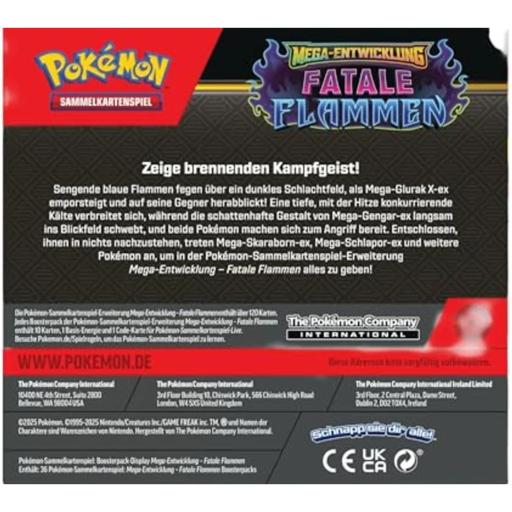 Pokémon Pokémon-Sammelkartenspiel: Boosterpack-Display Mega-Entwicklung – Fatale Flammen, 36 Boosterpacks mit Mega-Skaraborn-ex und Mega-Schlapor-ex – Bild 2