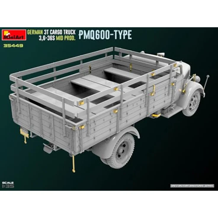 Mini Art 1:35 Dt. 3t Cargo Truck Mid Prod. PmQ600, detailliertes Standmodell mit realistischen Schweissnähten und 6 Varianten-Decals – Bild 7