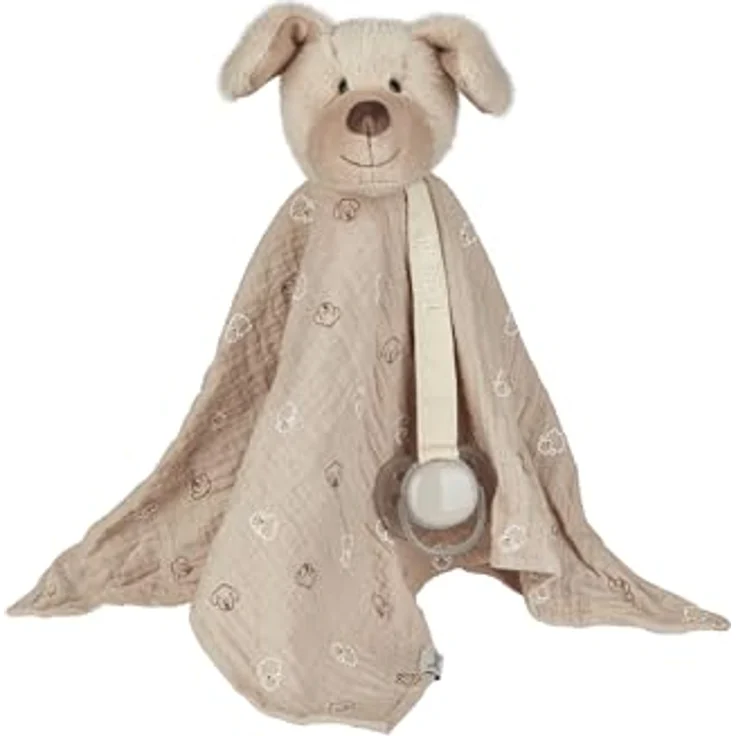 Sterntaler® Schmusetuch Träumli-Set Hund Lucky, Musselin Kuscheltuch mit Befestigungsband und passendem Windeltuch, grau mit allover Print – Bild 3