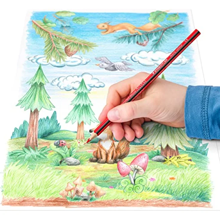 STAEDTLER Buntstifte Noris colour, ergonomisches Dreikantformat, rutschfeste Soft-Oberfläche, hohe Bruchfestigkeit, Made form Upcycled Wood, 24 Farbstifte im Kartonetui, 187 C24 – Bild 4