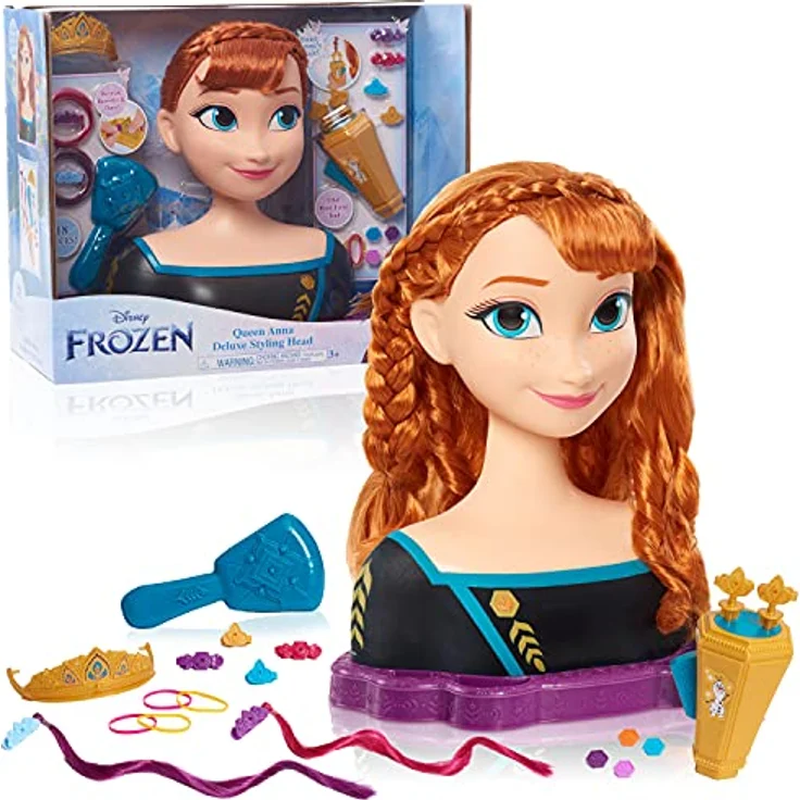 Just Play Disney Frozen 2 Anna Frisierkopf Deluxe 30cm mit 18 Zubehörteilen für Styling-Spaß, ab 3 Jahren, 32801 Merhfarbig – Bild 1