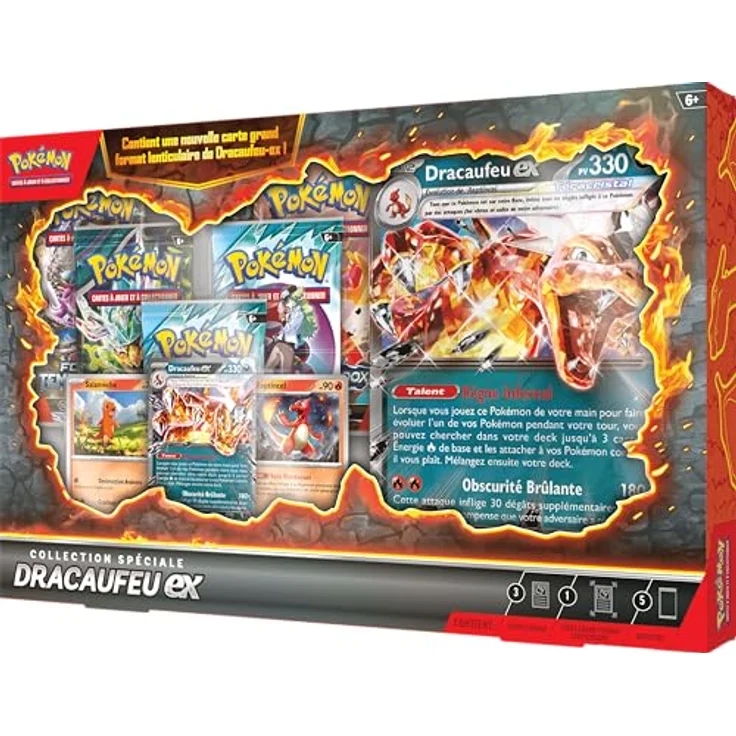 Asmodee Pokémon : Coffret Collection spé Dracaufeu-ex, inklusive Foil-Promokarte Charizard ex, zwei Foil-Karten Charmander und Charmeleon, fünf Booster Packs und oversized lenticular Karte – Bild 3