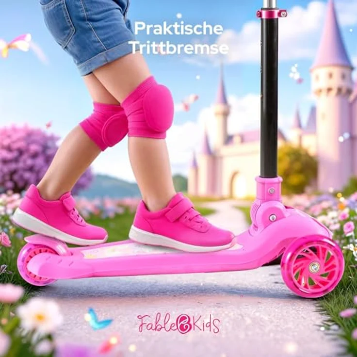 FableKids Kinderscooter LILY UNICORN, pinker Cityroller mit LED-Rädern, für Kinder ab 3 Jahren bis 50 kg, höhenverstellbar und klappbar – Bild 5