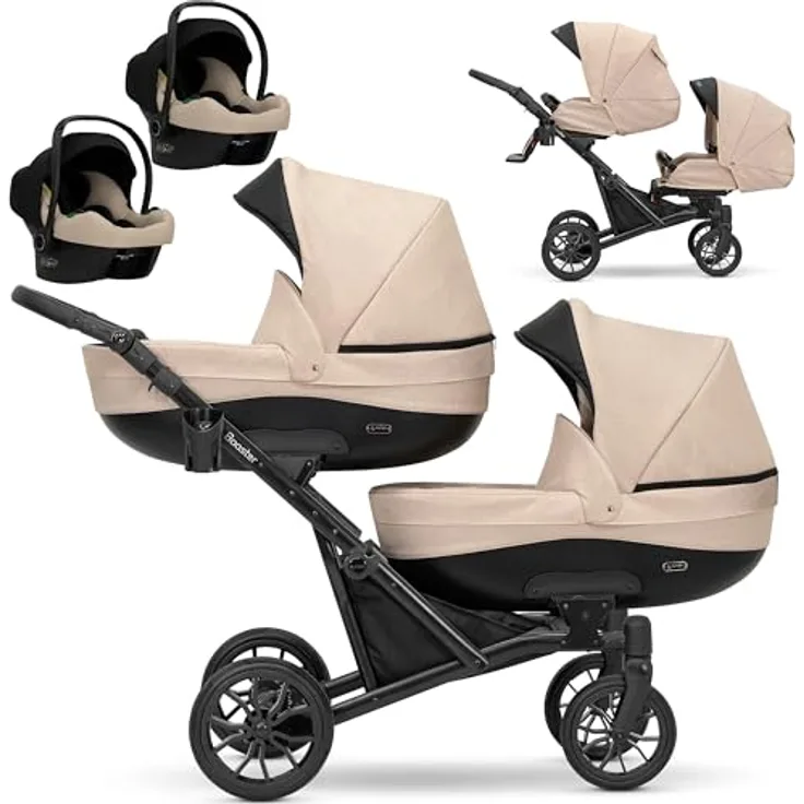 Kunert KUNERT BOOSTER 3in1 2in1 Zwillingskinderwagen Komplettset in Creme, mit TÜV Zertifikat und schwenkbaren Rädern