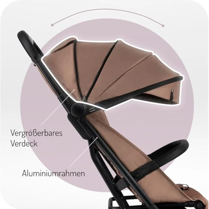 MoMi Kinderwagen ANDREA, Buggy mit automatischem Faltsystem, 5-Punkt-Sicherheitsgurt, Getränkehalter, Einkaufskorb, Zwillingsfunktion, bis 22 kg, inkl. Insekten- und Regenschutz, leicht und kompakt – Bild 5