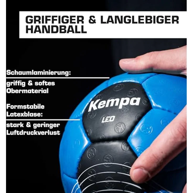 Kempa Leo Handball, strapazierfähiger Trainings- und Spielball für Kinder und Erwachsene, Größe 0-3, kempablau/schwarz – Bild 4