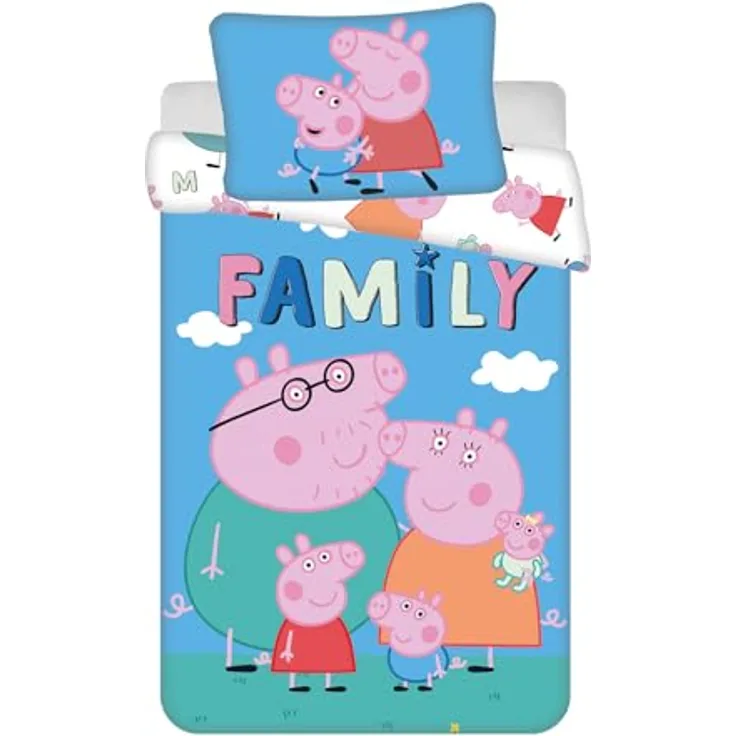 Jerry Fabrics Peppa Pig Bettwäsche-Set, 100% Baumwolle, Kinderbettgröße 100 x 135 cm + Kissenbezug 40 x 60 cm, wendbar, weich und atmungsaktiv