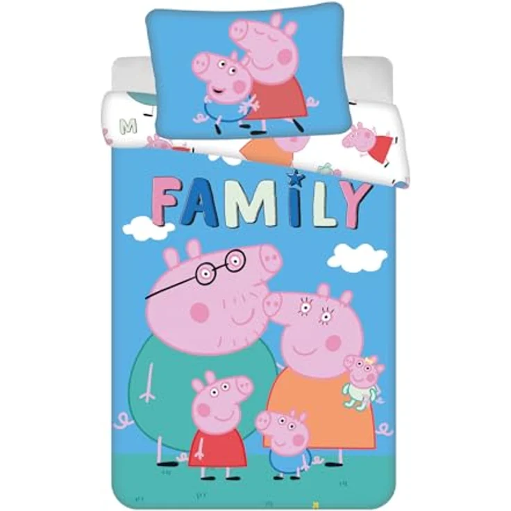 Jerry Fabrics Peppa Pig Bettwäsche-Set, 100% Baumwolle, Kinderbettgröße 100 x 135 cm + Kissenbezug 40 x 60 cm, wendbar, weich und atmungsaktiv – Bild 1