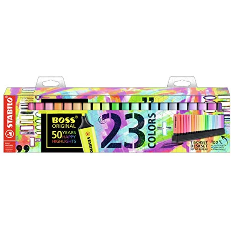 Textmarker - STABILO BOSS ORIGINAL - 23er Tischset - 9 Leuchtfarben, 14 Pastellfarben - Preisvergleich – Bild 1
