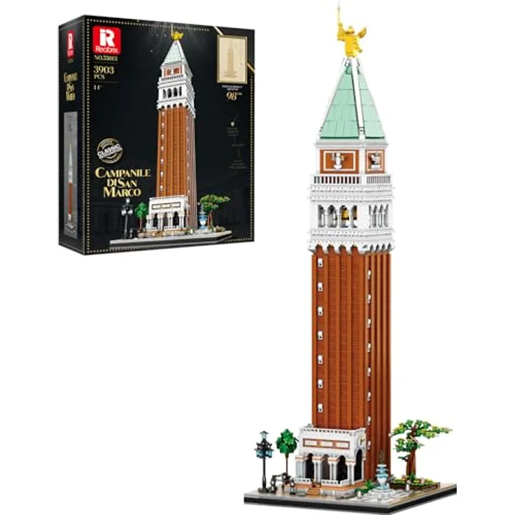 Reobrix YS-55013 Venedig Wahrzeichen Turm San Marco Campanile Modellset, 98 cm hoch, kreatives Klemmbausteinspielzeug für Erwachsene und Jugendliche ab 14 Jahren