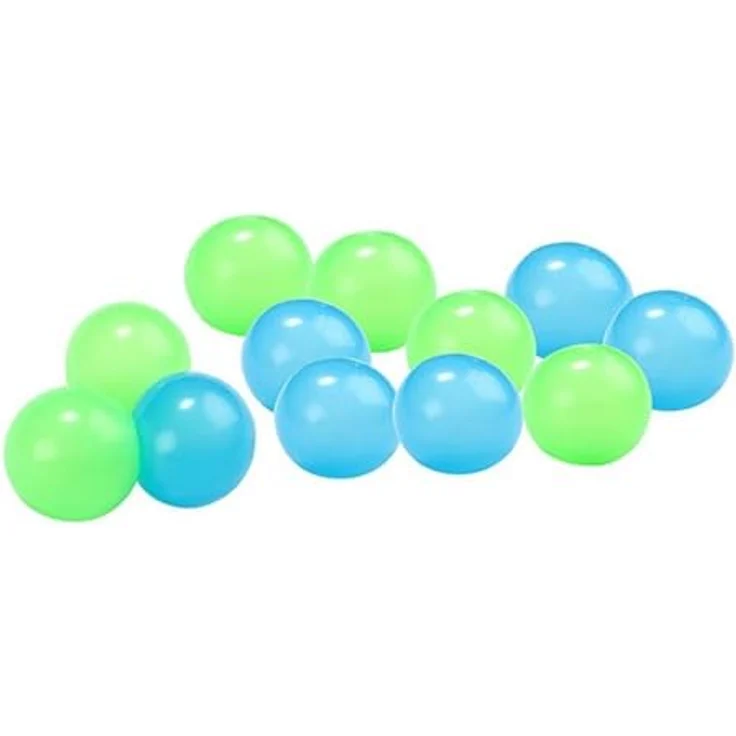 Toi-Toys Glow in the Dark Wurfbälle, 12er Set mit 6 blauen und 6 grünen Bällen, fluoreszierend, Durchmesser 6 cm – Bild 2