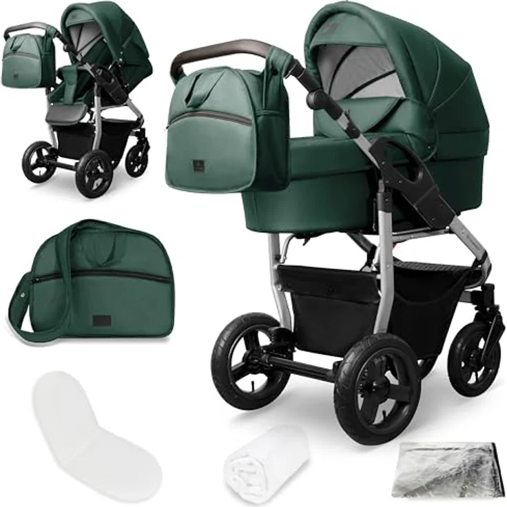 Bergsteiger Capri Kombikinderwagen 2-in-1, Babywanne & Sportsitz, Luftreifen, Federung, höhenverstellbarer Griff, faltbar, Zubehör, ohne Babyschale – Bild 1