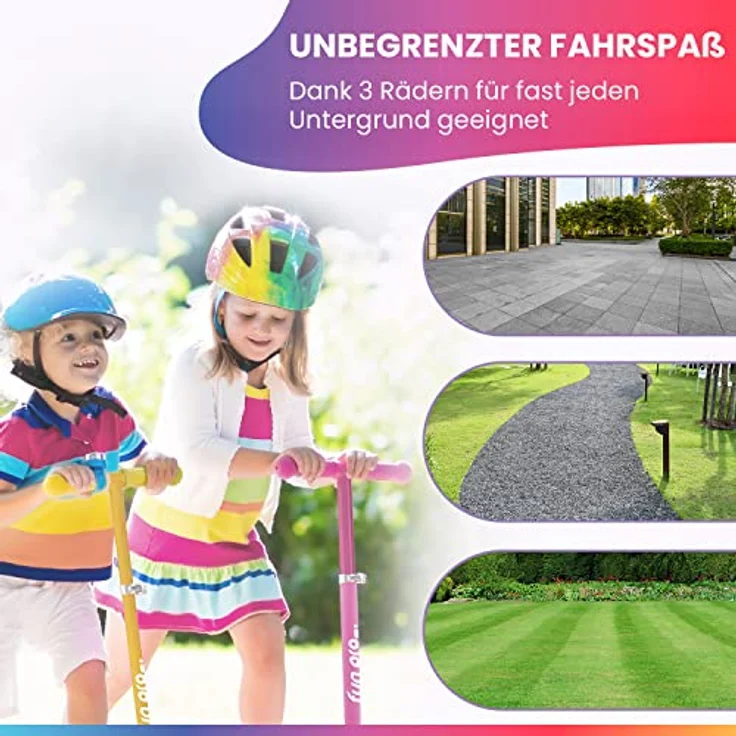 fun pro ONE Special Edition, Kinderroller mit LED-Rädern, klappbar, Regenbogenfarben, für Jungen & Mädchen ab 3 Jahren – Bild 7
