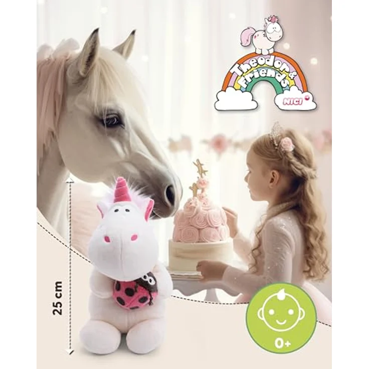 Nici Kuscheltier Theodor & Friends, Einhorn Theodor mit Marienkäfer, 25 cm – Bild 2