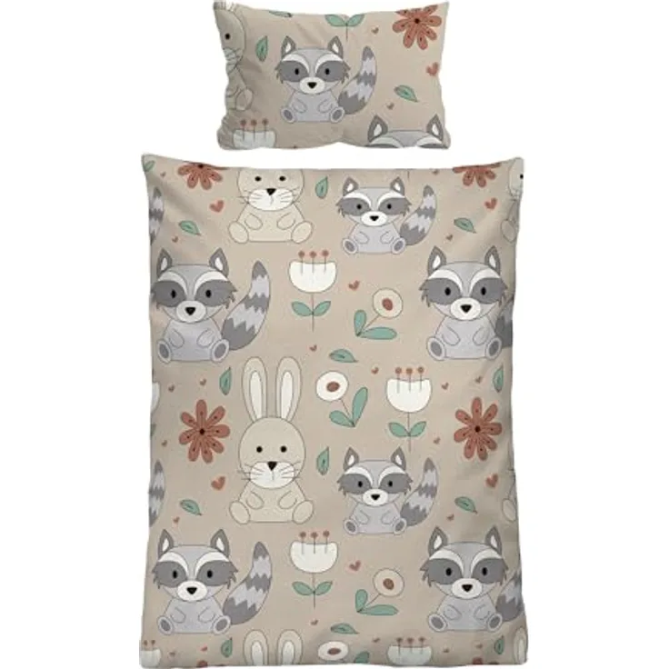 biberna Feinbiber Kinderbettwäsche 100x135 cm 40x60 cm, Taupe - 100% Baumwolle, Made in Europe, Reißverschluss, Markenqualität
