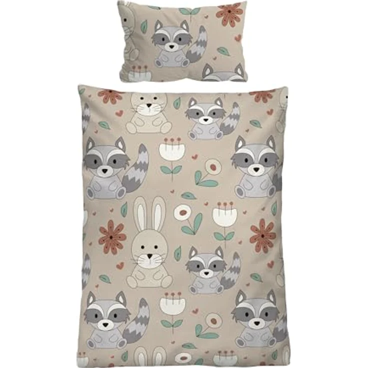 biberna Feinbiber Kinderbettwäsche 100x135 cm 40x60 cm, Taupe - 100% Baumwolle, Made in Europe, Reißverschluss, Markenqualität – Bild 1