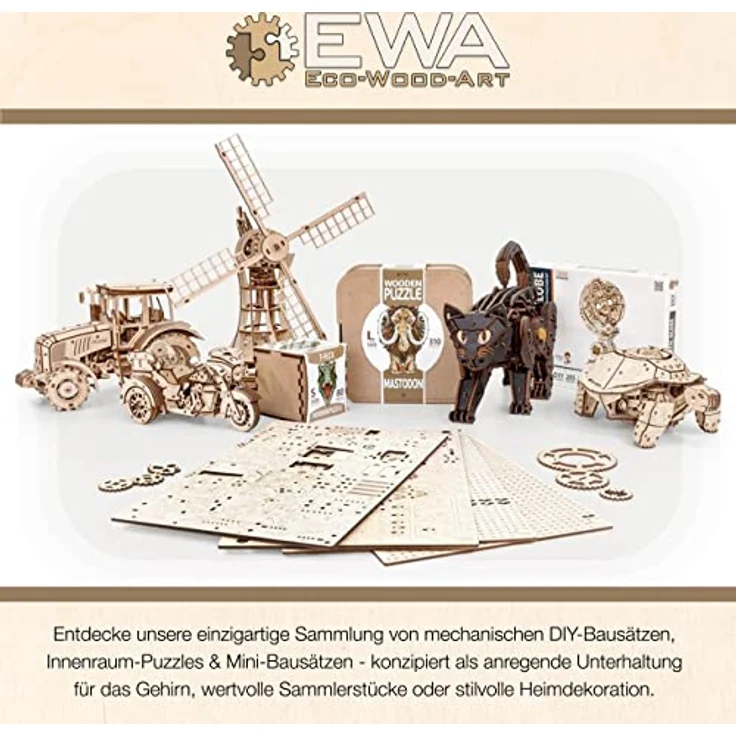 EWA Eco-Wood-Art - 3D-Holzpuzzle für Jugendliche und Erwachsene - Traktor BELARUS-82 - DIY-Bausatz, Selbstmontage, kein Kleber erforderlich - 269 Stück, Tractor BELARUS-82, Hellblau – Bild 10