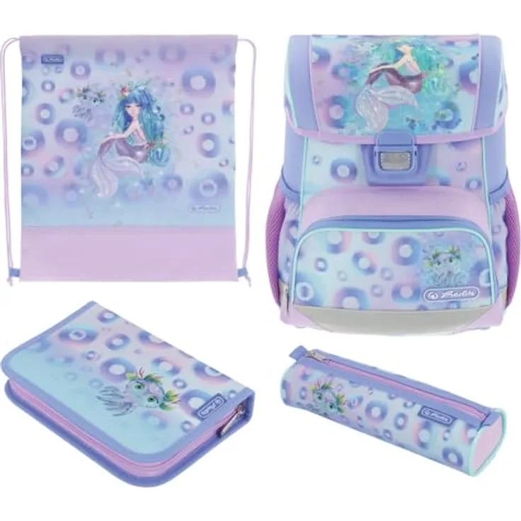 Herlitz Schulranzen Loop Plus Mystic Mermaid, befüllt, ergonomisch, 17 Liter Fassungsvermögen, OEKO-TEX zertifiziert