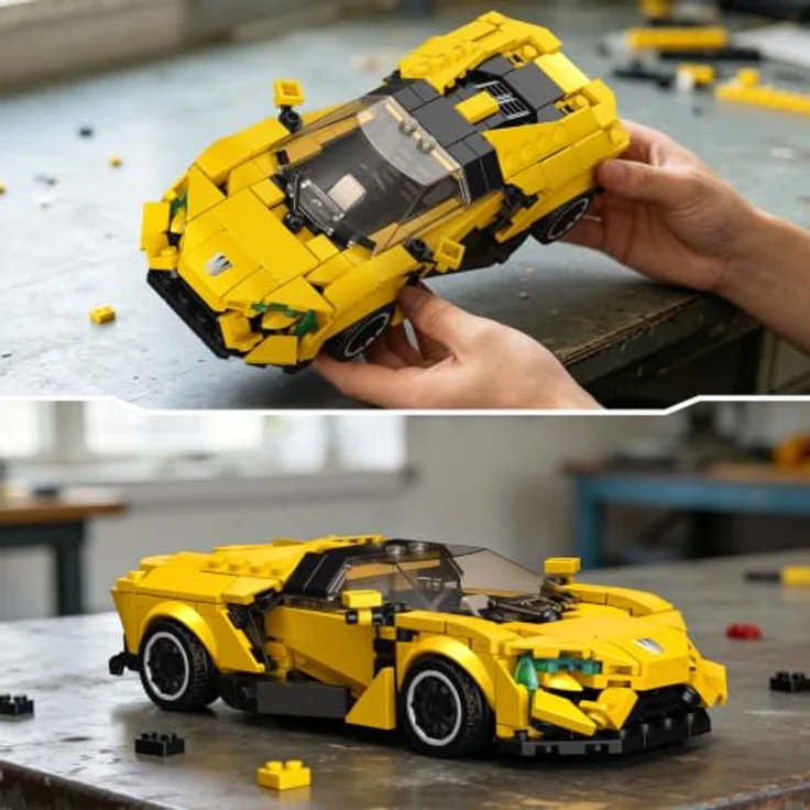 Mould King 27152 Technik Speed Champions, goldenes Sportwagen-Modell mit 409 Klemmbausteinen und Acryl-Vitrine – Bild 2