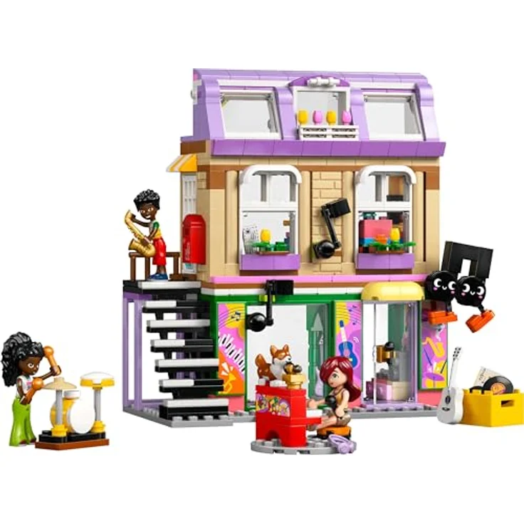 LEGO Friends 42653 Musikladen & Wohnung Bausatz, Mehrfarbig, mit 3 Minifiguren und reichhaltigem Musikzubehör, 483 Teile – Bild 2