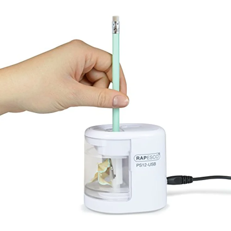 RAPESCO PS12-USB, Elektrischer Anspitzer in Weiß mit Dual-Antrieb und Auto-Stopp-Funktion, geeignet für Stifte 6-12mm – Bild 6