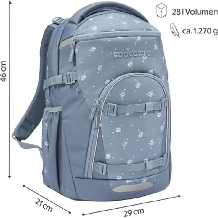 Coocazoo Byte Schulrucksack „Bloomy Daisy”, hellgrau, ergonomisch, höhen- und größenverstellbar, mit Brustgurt und Hüftgurt, für die 3. Klasse – Bild 2