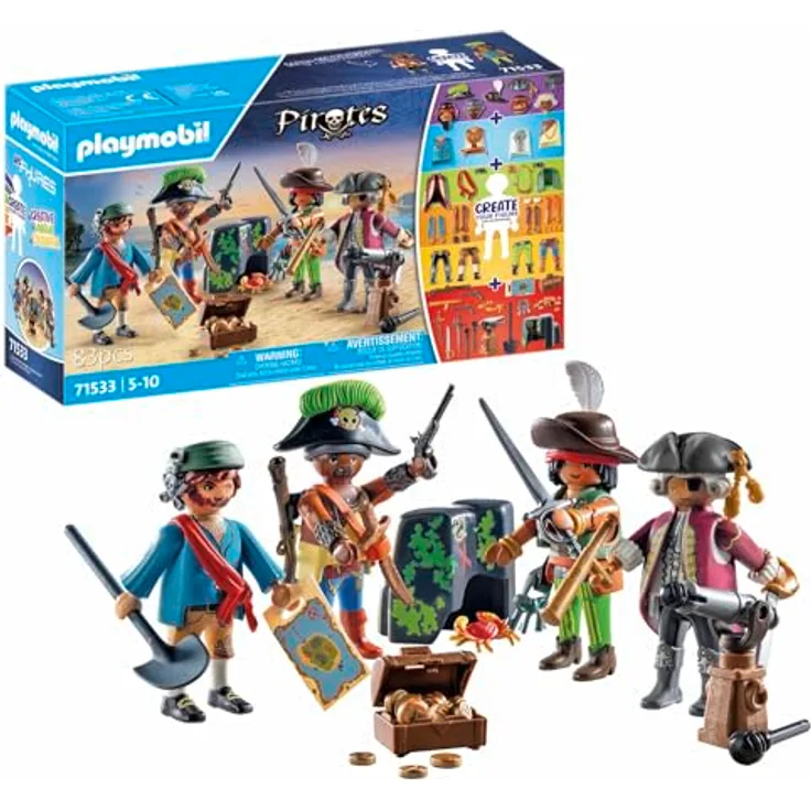 PLAYMOBIL Pirates 71533 MyFigures: Piraten, kreatives Zusammenstellen eigener Piratenfiguren, inklusive Schatzkarte und Ansteckern für den Piratenhut, detailreiches Spielzeug für Kinder ab 5 Jahren