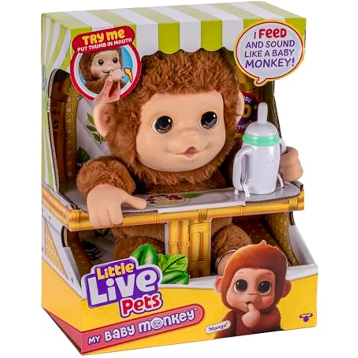 LITTLE LIVE PETS Lil’ Baby Monkey, interaktives Spielzeug mit über 40 Geräuschen, braun – Bild 6