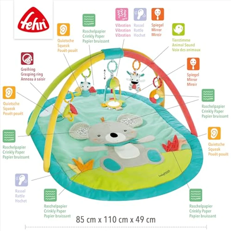 Fehn Baby Gym DoBabyDoo, 3-D-Activity-Decke Koala, Spieldecke für Babys ab 0+ Monaten, Krabbelmatte, gefüllt mit verschiedenen Spielfiguren - Preisvergleich – Bild 4