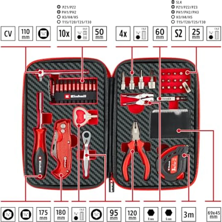 Einhell Werkzeug Adventskalender 2025, 24-teiliges Set mit Mini-Ratsche, Schraubendrehergriff und Zubehör in praktischer Werkzeugtasche mit Schaumstoffeinlage – Bild 3